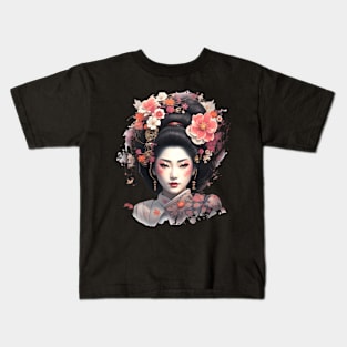 Floral Elegance: Geisha Girl Kids T-Shirt